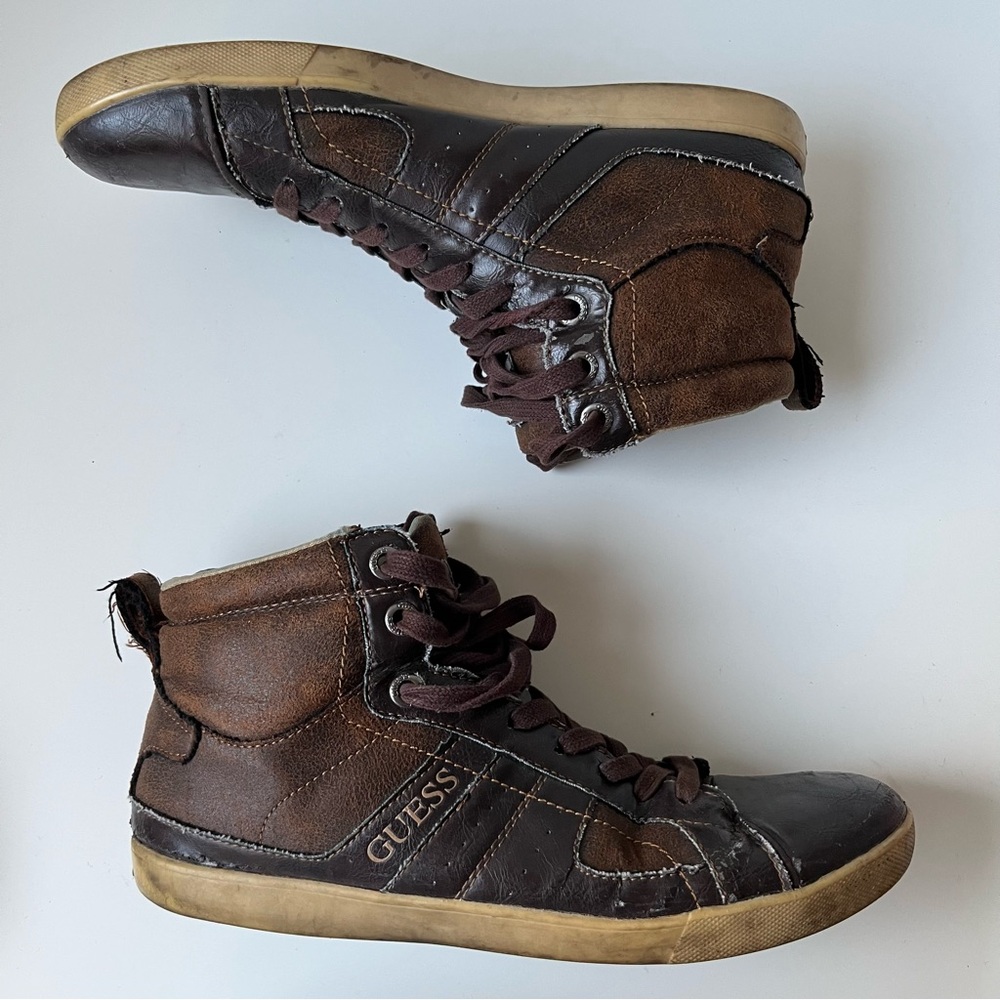 Vintage Guess Men's Brown Patchy Sneakers Size 10